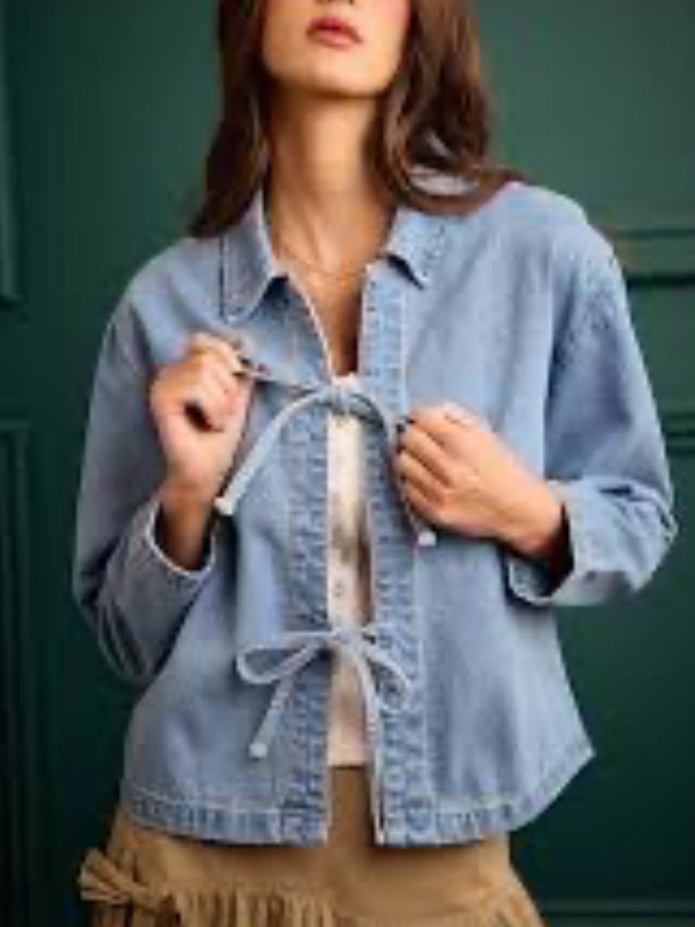 Light Wash Denim Tie-Front Jacket